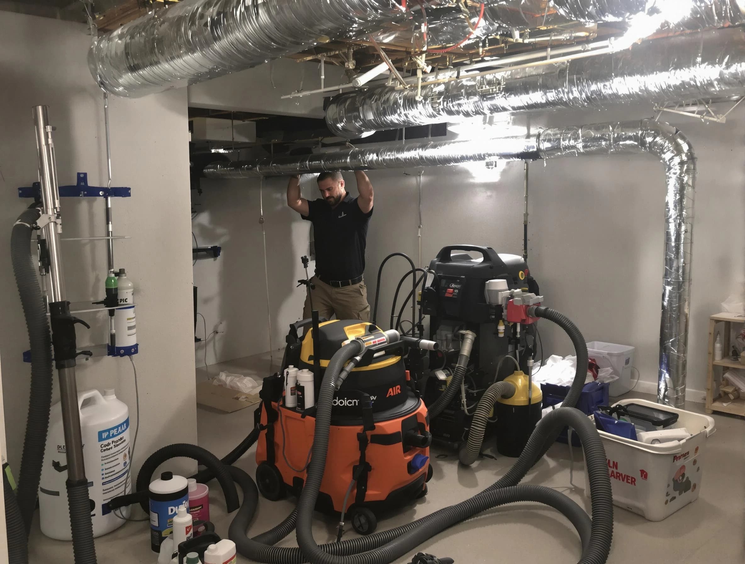 La Vergne Air Duct Cleaning specialist performing professional mold removal from air ducts using safety equipment in La Vergne