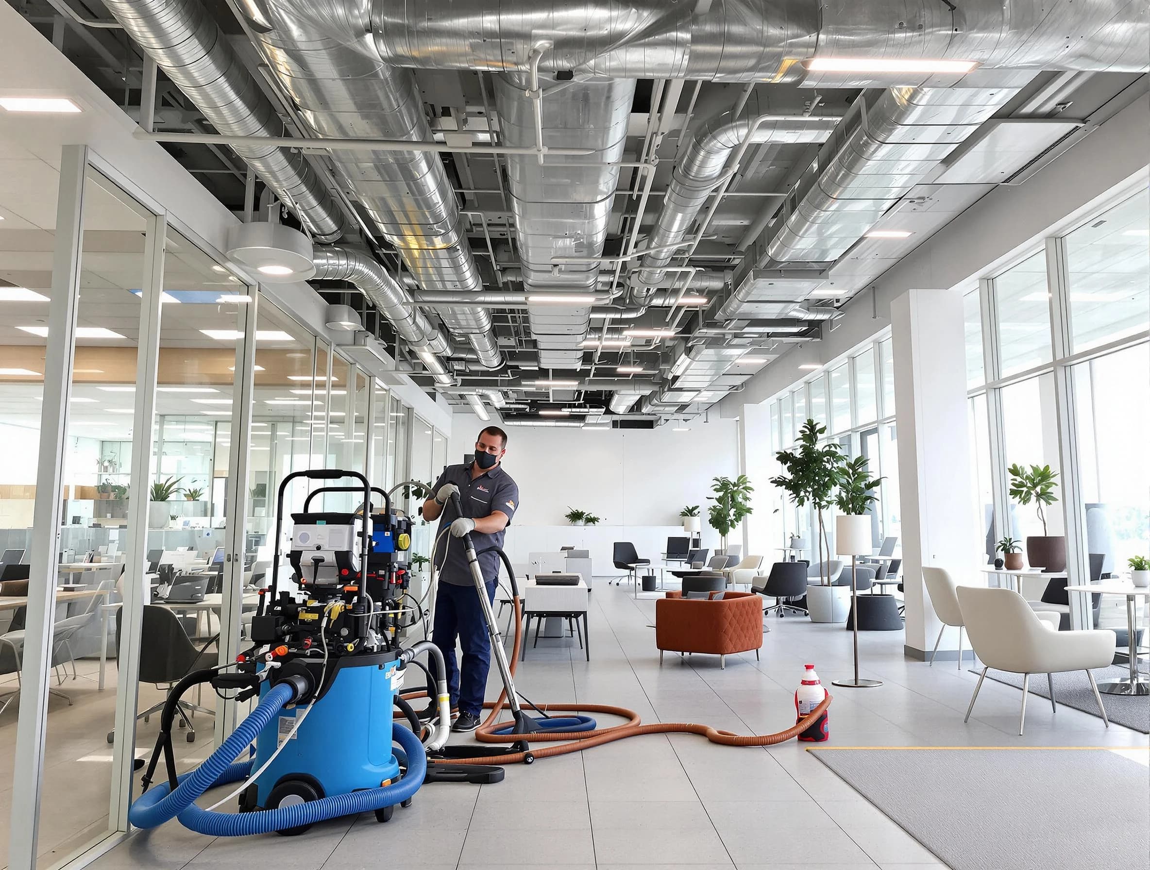 La Vergne Air Duct Cleaning team conducting comprehensive commercial duct cleaning at a business location in La Vergne