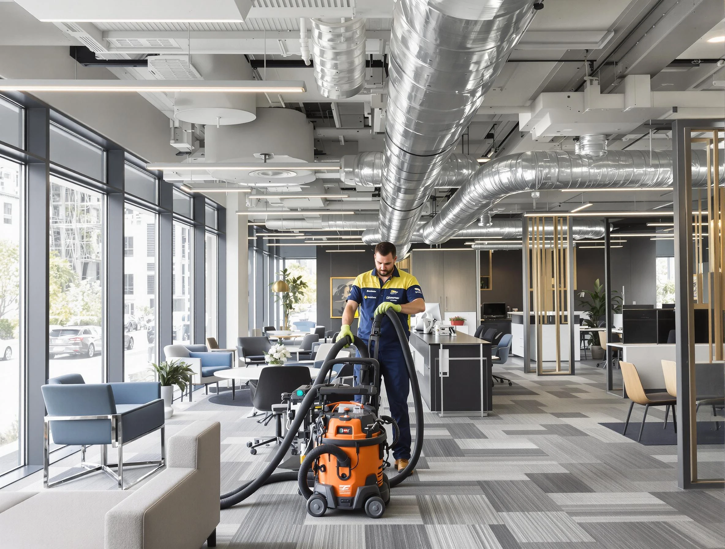 La Vergne Air Duct Cleaning team performing thorough commercial duct cleaning at a La Vergne business center